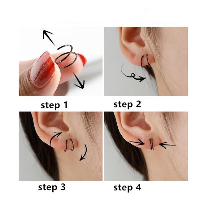 Bộ 2 Khuyên Tai Tròn Xoắn Ốc Bằng Thép Không Gỉ 6 / 8mm