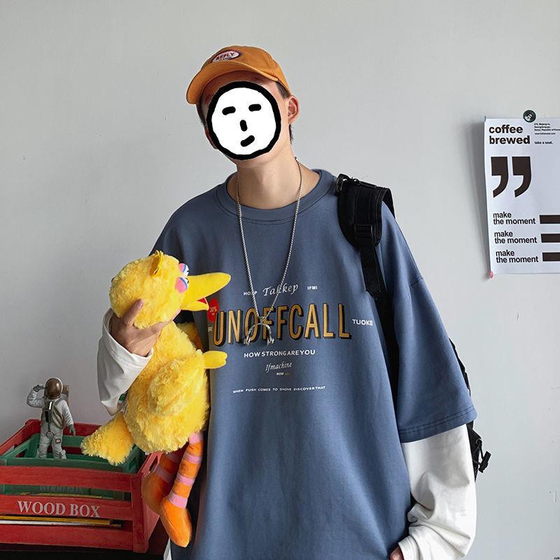 Áo thun giả hai lớp tay dài dáng rộng in chữ cho nam | BigBuy360 - bigbuy360.vn