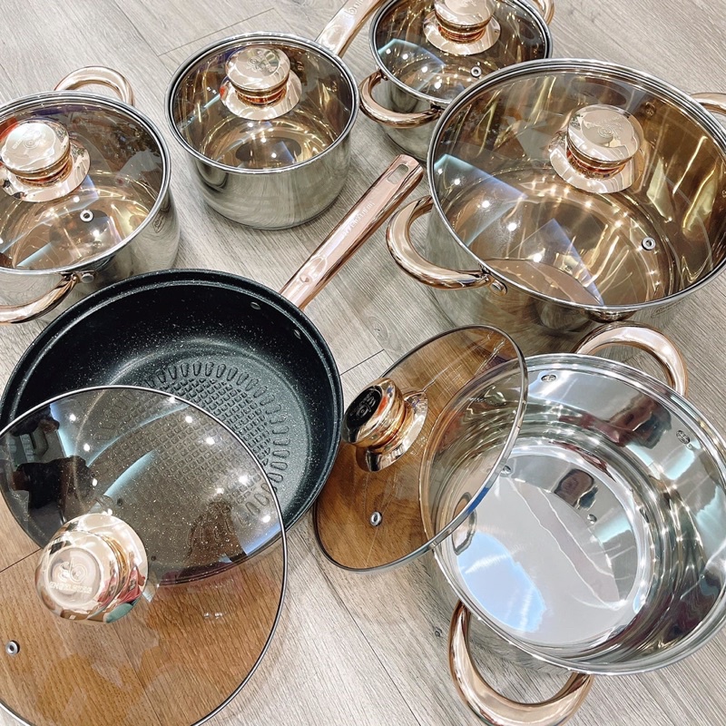 Bộ Nồi Đức 6 Món Vung Kính ENGELBERG EB Nhập Khẩu Chính Hãng