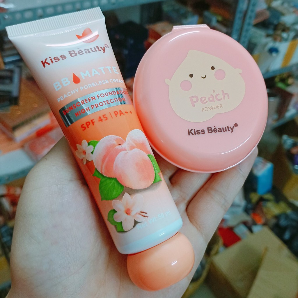 Combo lót đào + phấn phủ đào + phấn mắt kiss beauty 9 ô tròn siêu xinh