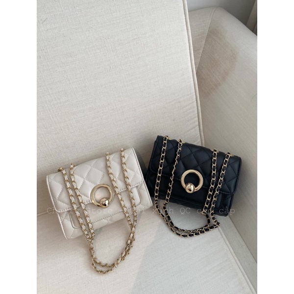 Túi xách nữ đeo chéo kẹp nách đi tiệc đi chơi sang chảnh hàng loại 1 trần ô khóa tròn Lucie Bag CS1102