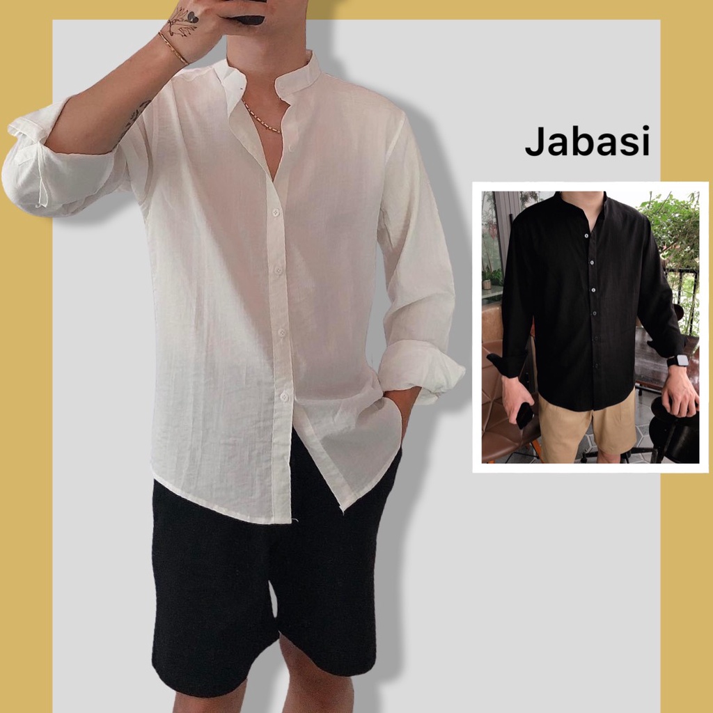 Áo sơ mi trắng đũi nam dài tay cổ tàu, dáng hàn chất đũi thoáng mát trẻ trung đi chơi đi biển du lịch