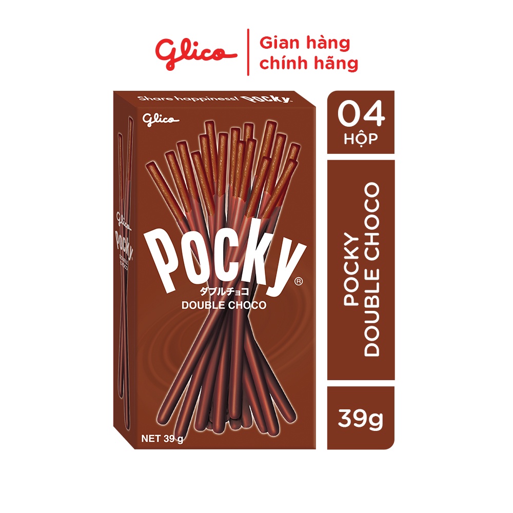 Bánh que socola GLICO Pocky Double Choco phủ kem socola (Combo 4 hộp)