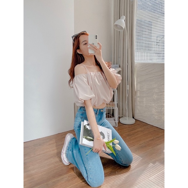 Áo croptop hai dây tay bí form ngắn chất cao cấp MIEU - JJN11