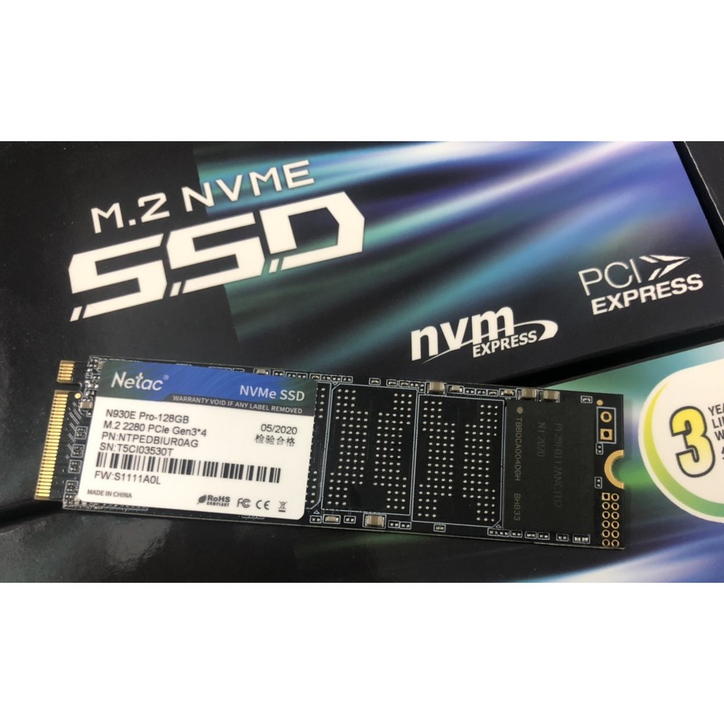 SSD Netac 128GB M.2 2280 NVMe PCIe N930E Pro Gen3*4 Chính Hãng Dùng Cho Laptop PC - Bảo hành 36 tháng 1 đổi 1