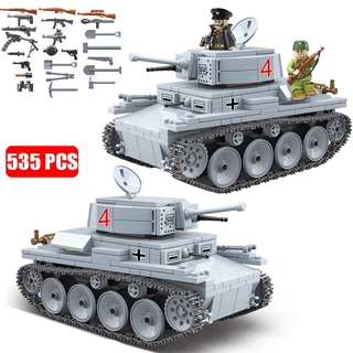 Đồ chơi Lắp ráp Mô hình xe tăng Military WW2 Technic German Soldier LT-38 Light Tank Quan Guan 100082
