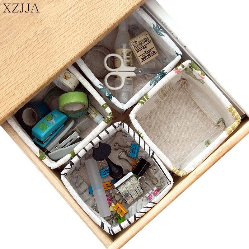 Giỏ Đựng Đồ Để Bàn Bằng Vải Lanh Cotton Họa Tiết Kẻ Sọc Có Thể Gấp Gọn