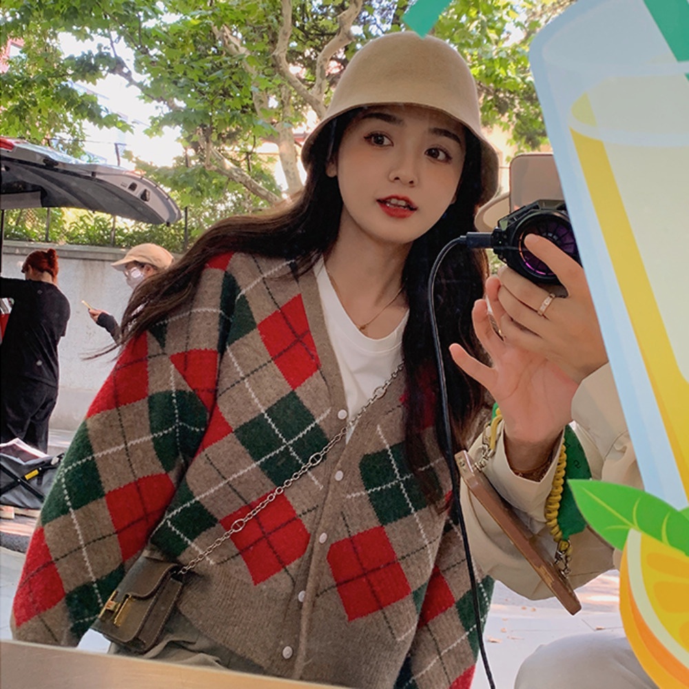 Áo Khoác Cardigan Dáng Rộng Cổ Chữ V Thời Trang Xuân Thu Dễ Thương Cho Nữ