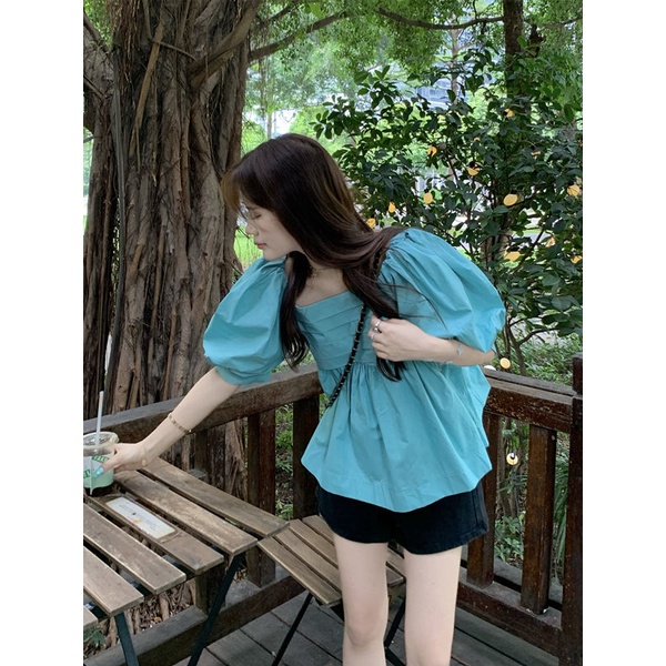Áo Sơ Mi Ngắn Tay Cổ Vuông Thời Trang Mùa Hè Pháp