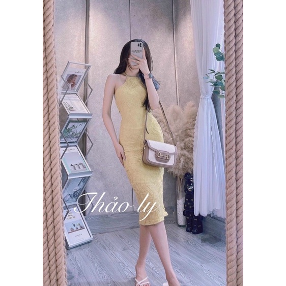 SẴN | ĐẦM CỔ YẾM ÔM BODY CHÉO LƯNG CHẤT GÂN LƯỚI 2 lớp Ulzzang