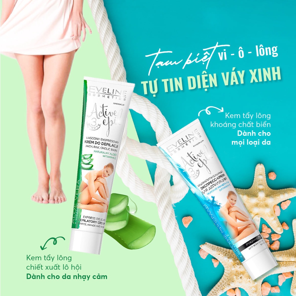 Kem Tẩy Lông Eveline Từ Khoáng Biển Cho Mọi Loại Da 125ml ACTIVE EPIL