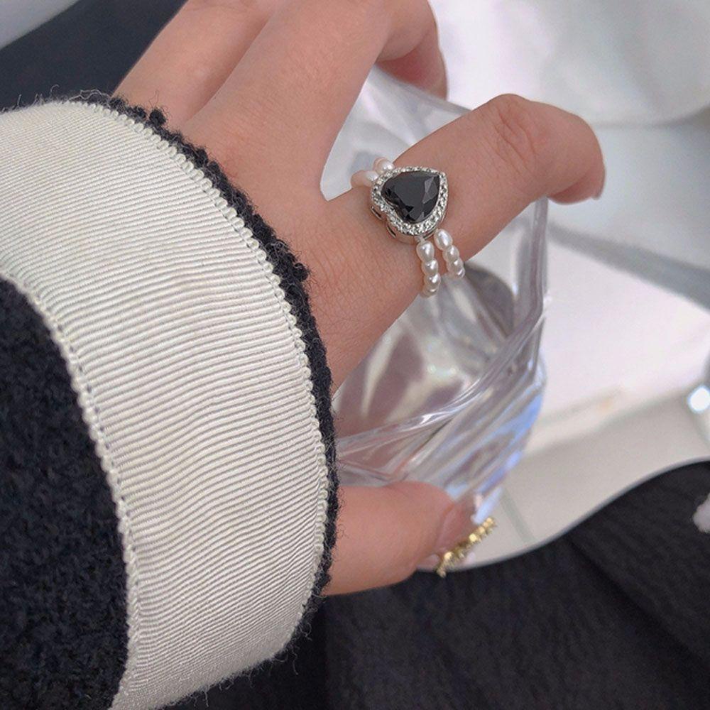 Nhẫn Kim Loại Màu Đen Hình Trái Tim Lãng Mạn|Trang Sức Vòng Cổ Cho Bữa Tiệc