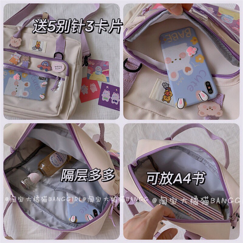 [ORDER] BALO CẶP SÁCH NGANG CÓ 2 KIỂU ĐEO CHÉO VÀ ĐEO VAI ULZZANG MÀU TRẮNG ĐEN HỒNG XANH | BigBuy360 - bigbuy360.vn