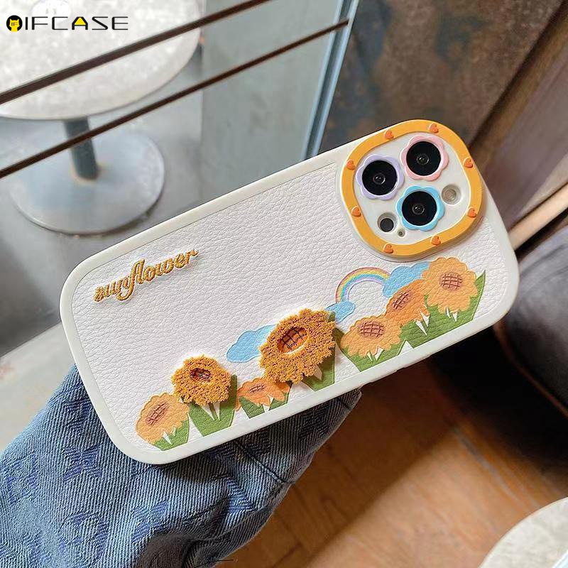 Ốp Điện Thoại Da Mềm Thêu Hình Hoa Hướng Dương Cho iPhone 14 Plus 14 13 12 11 Pro Max XS Max XR X