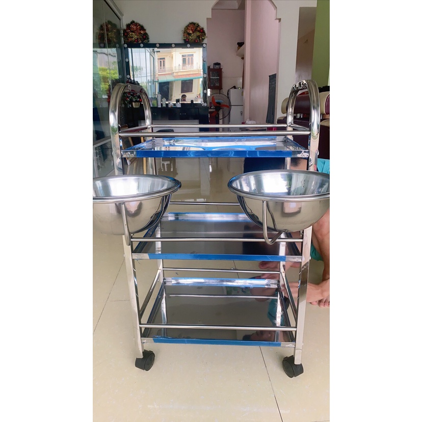 Xe Đẩy Spa 3 Tầng Có Bát Inox 22cm: Xe Đựng Mỹ Phẩm, Xe Đẩy Bát Nước, Xe Đựng Máy Móc Spa - Thẩm Mỹ Huyền Trang NANOCEE