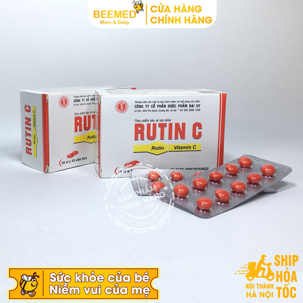 Rutin C Đại Uy - bổ sung vitamin C  - Hộp 100 viên, giúp tăng cường sức đề kháng, phòng ngừa nhiệt miệng, táo bón