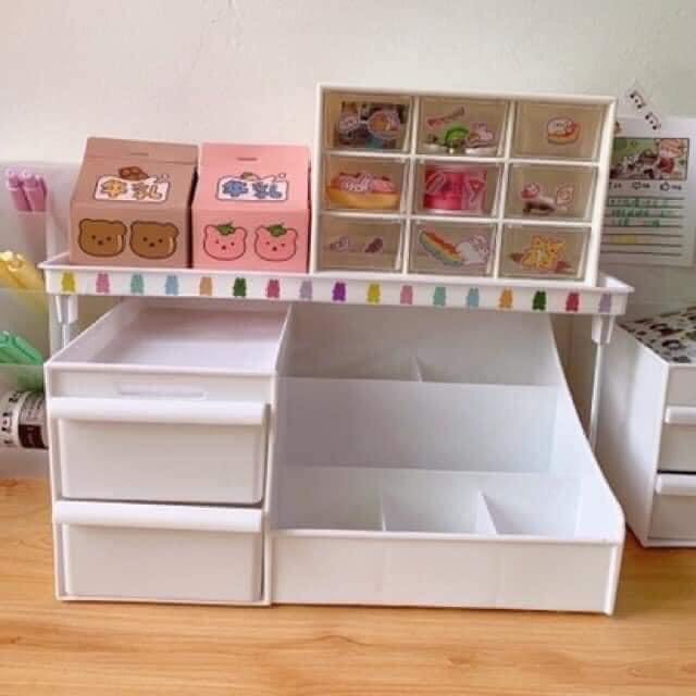 Khay/ Kệ mỹ phẩm nhựa để bàn nhiều ngăn đa năng loại to - Hộp đựng đồ trang điểm nhỏ gọn siêu tiện lợi, sang trọng