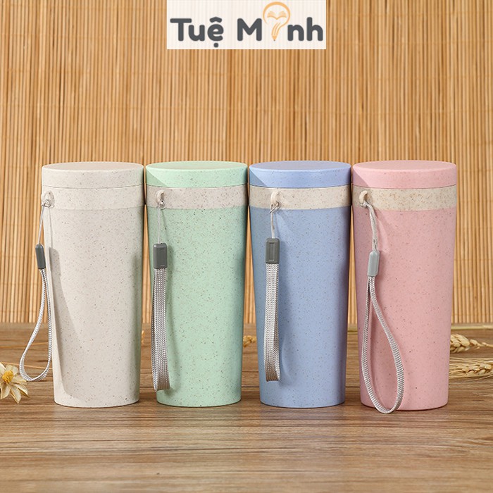 Bình giữ nhiệt lúa mạch 300ml kèm quai xách đựng nước an toàn màu pastel