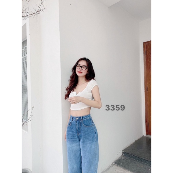 Quần jean ống suông xanh ombre loang kiểu 3359, hình thật 100%