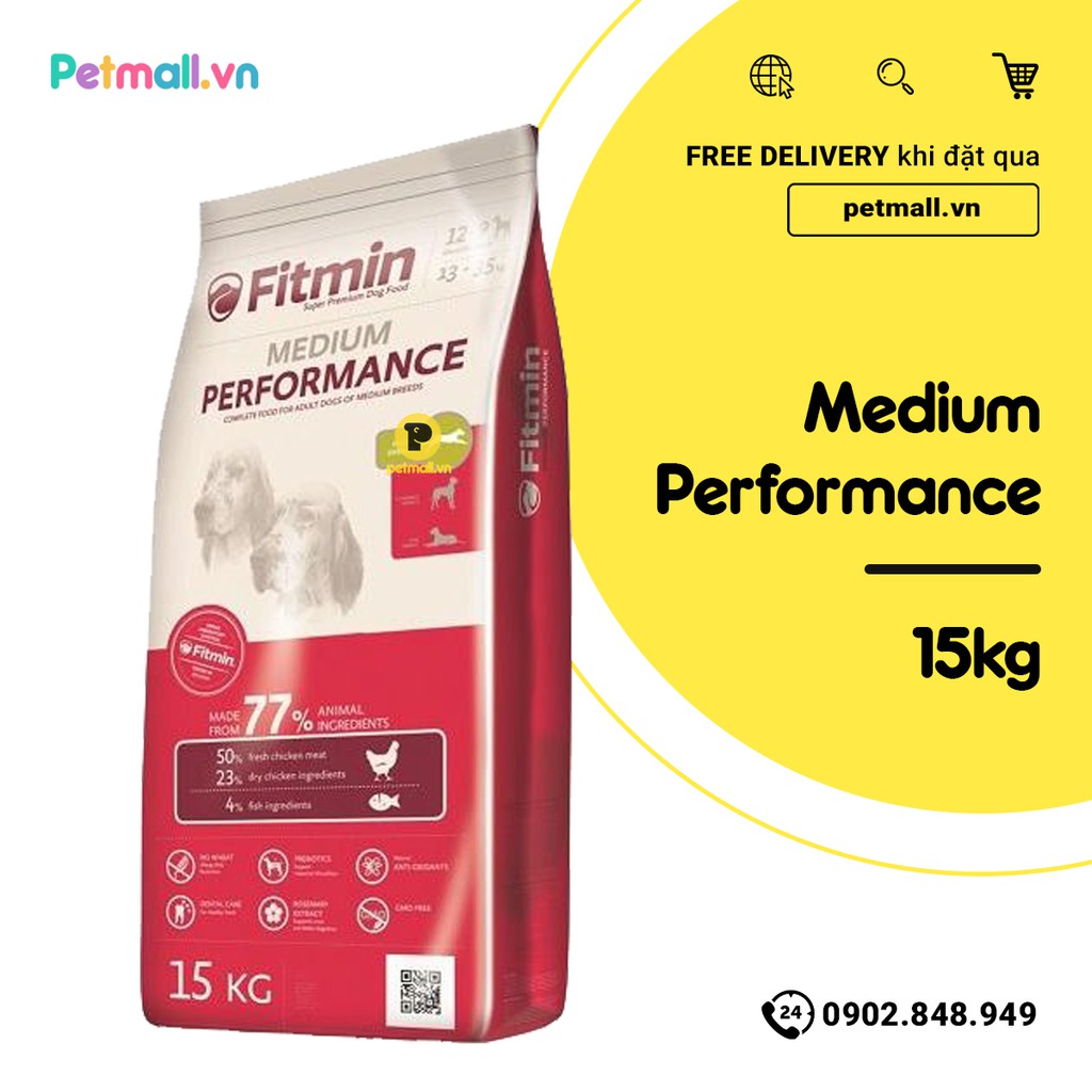 Thức ăn chó FITMIN Medium Performance 15kg - chó lớn giống vừa