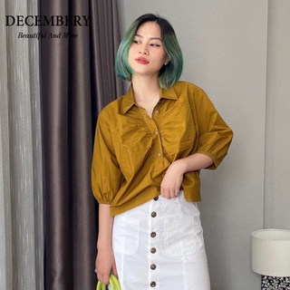 Áo sơ mi decembery tay lỡ cách điệu, nhún ngực xinh xắn