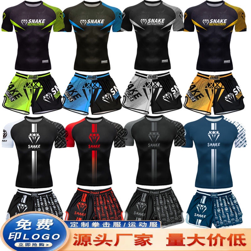 Bộ Trang Phục Áo Tay Ngắn Phối Quần Short Bó Sát Khô Nhanh Thời Trang Cho Nam Tập Boxing/ Muay Thai