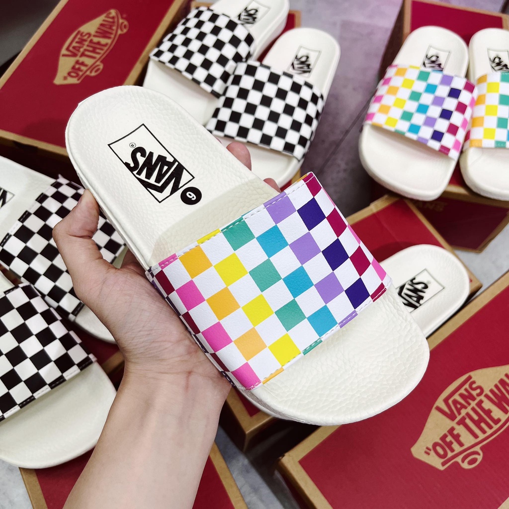 [Hàng Chính Hãng] [Giá Huỷ Diệt] DÉP BÁNH MÌ HOẠ TIẾT BÀN CỜ CARO - VANS CHECKER SLIDES