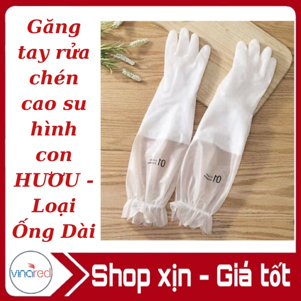 Găng tay rửa chén cao su hình con HƯƠU - Loại Ống Dài có thun chông trượt