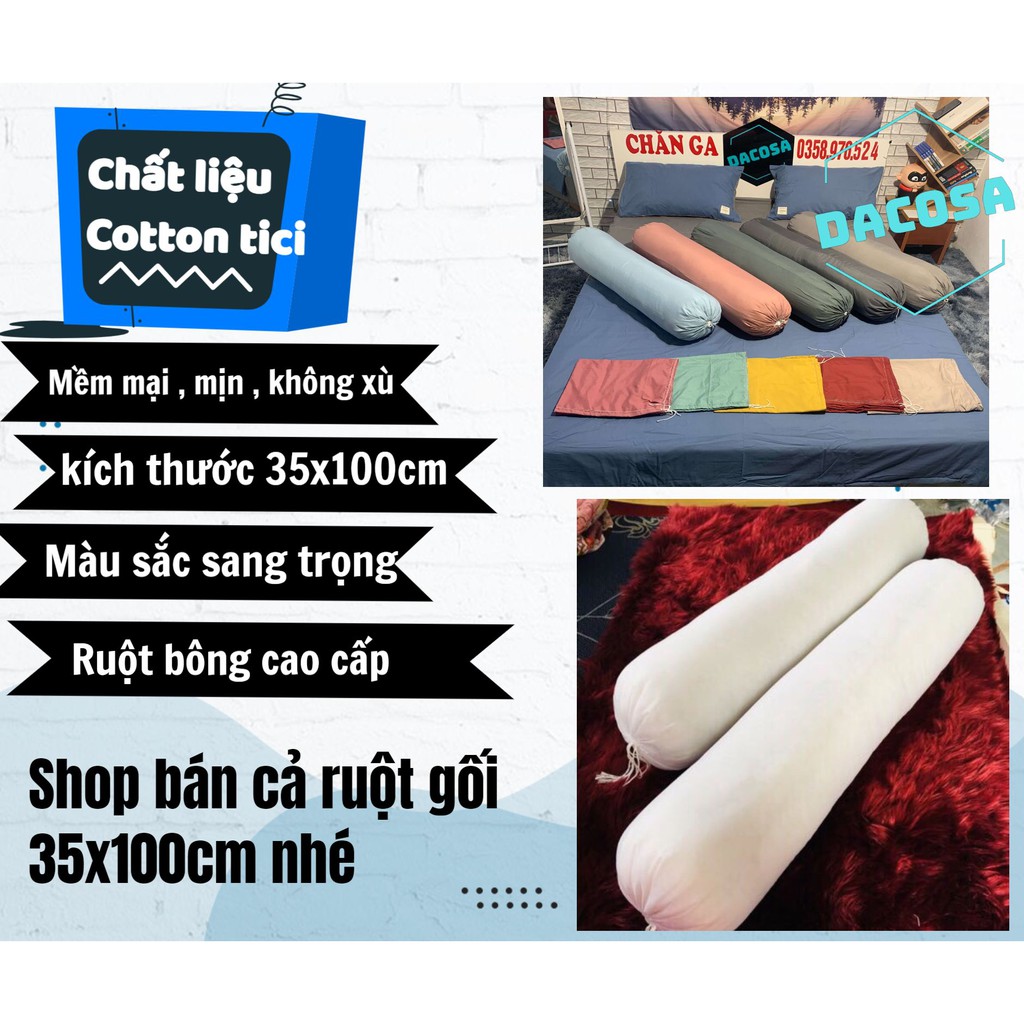 Vỏ Gối Ôm 💞Cotton Tici💞 35x100cm Lồng Được Ruột Đơn Màu Sang Trọng