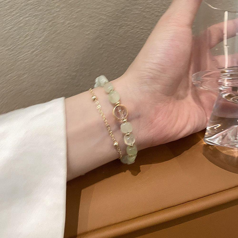 Vòng Tay Chuỗi Hạt Inox Mở Rộng Phong Cách Prehnite Hàn Quốc 2Life