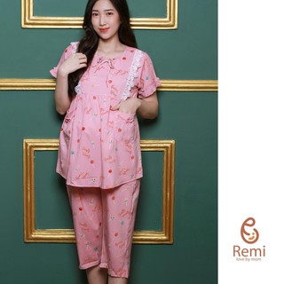 Bộ Mặc Bầu Và Sau Sinh, Bộ Đồ Bầu Mặc Nhà Chất Lụa, Họa Tiết Trái Tim Dịu Dàng, Quần Có Thun Điều Chỉnh Co Giãn Freesize