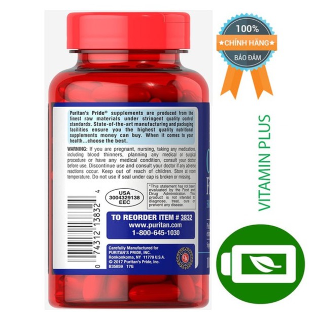 Bộ 2 Viên Uống Dầu Cá Puritan's Pride Omega-3 Fish Oil 1000mg 3832