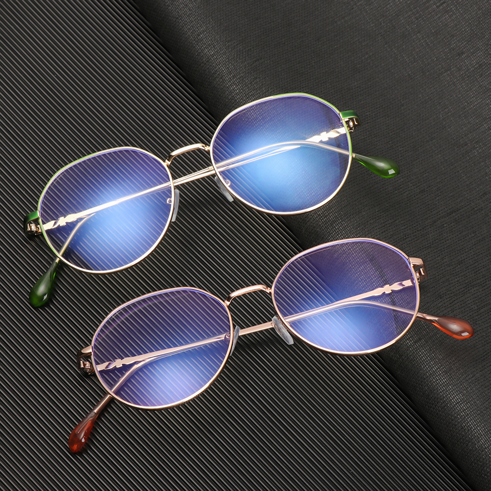 Kính cận phẳng gọng kim loại tròn siêu nhẹ chống tia UV/ ánh sáng xanh/ tia bức xạ độ rõ nét cao giảm mỏi mắt unisex