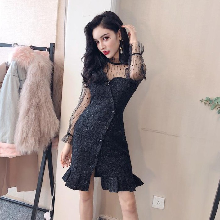 Đầm dáng ôm mini tay lưới Emilyshop