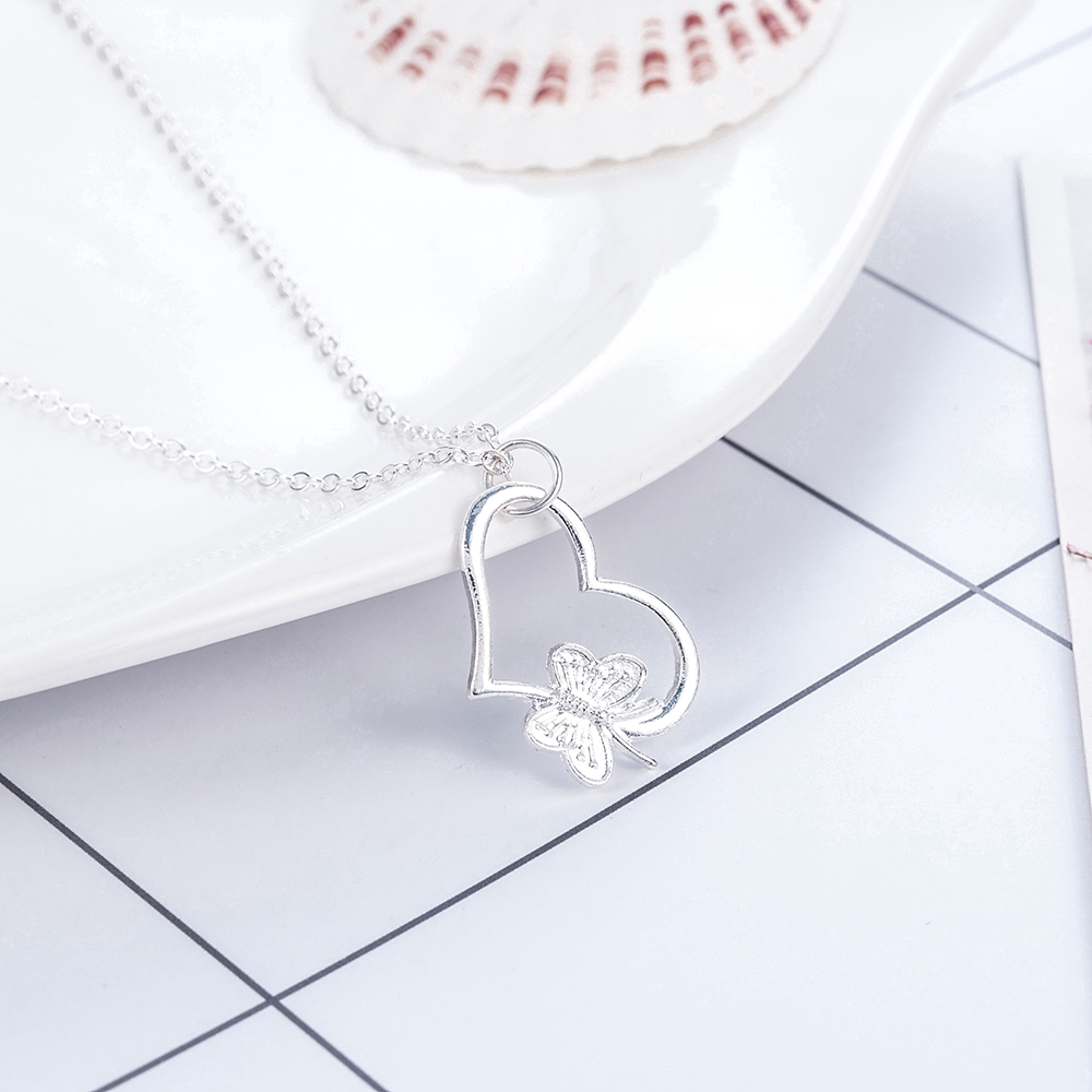 Dây chuyền mạ bạc phối mặt hình trái tim đính đá thanh lịch