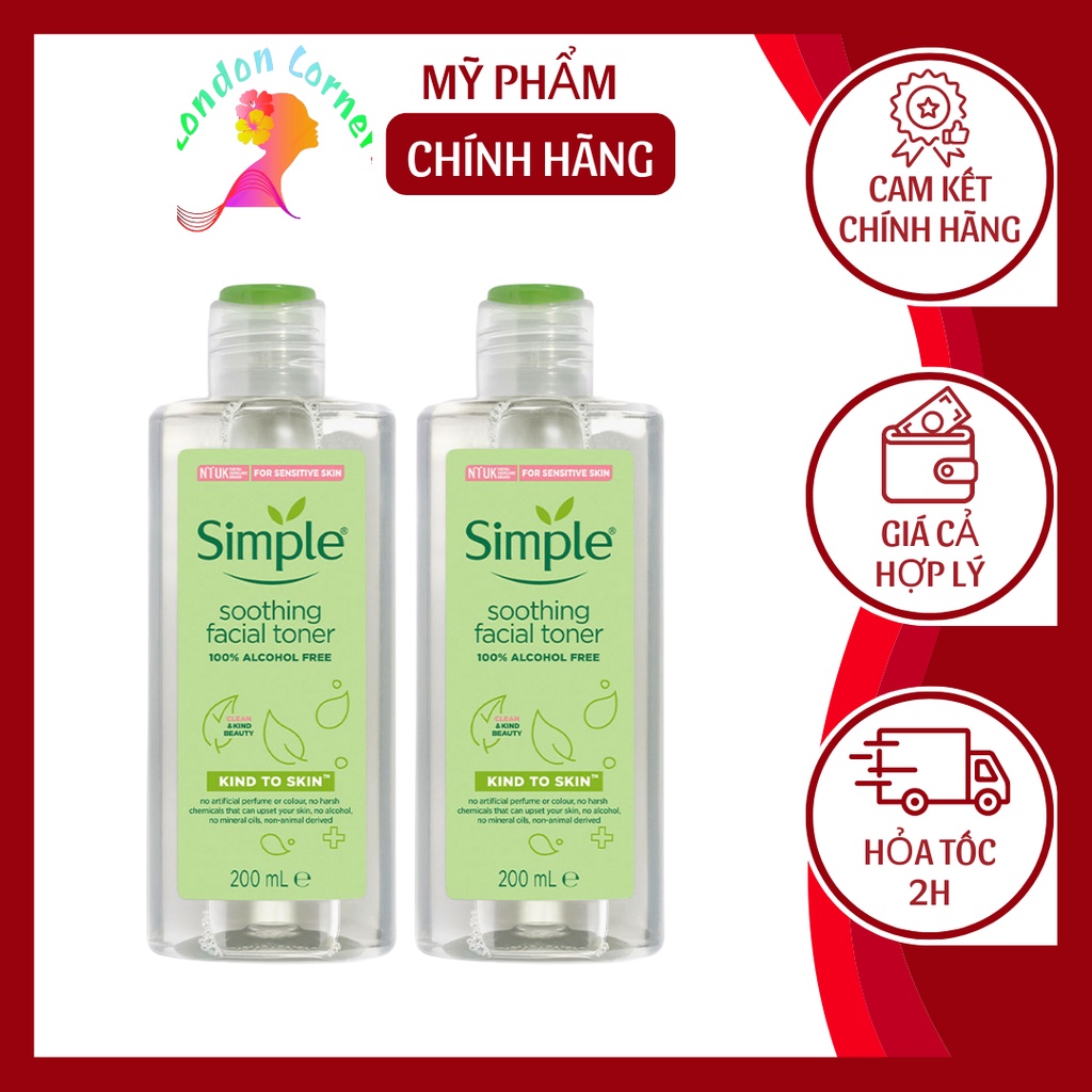 Toner Simple, Nước hoa hồng simple 200ml dành cho da dầu da khô lành tính an toàn, hàng có tem phụ nhập khẩu