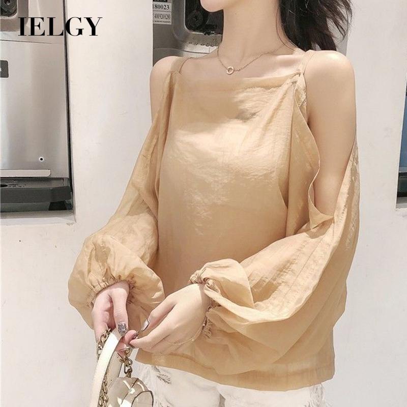 Áo kiểu IELGY chiffon mỏng tay dài thiết kế hở vai thời trang xinh xắn dành cho nữ