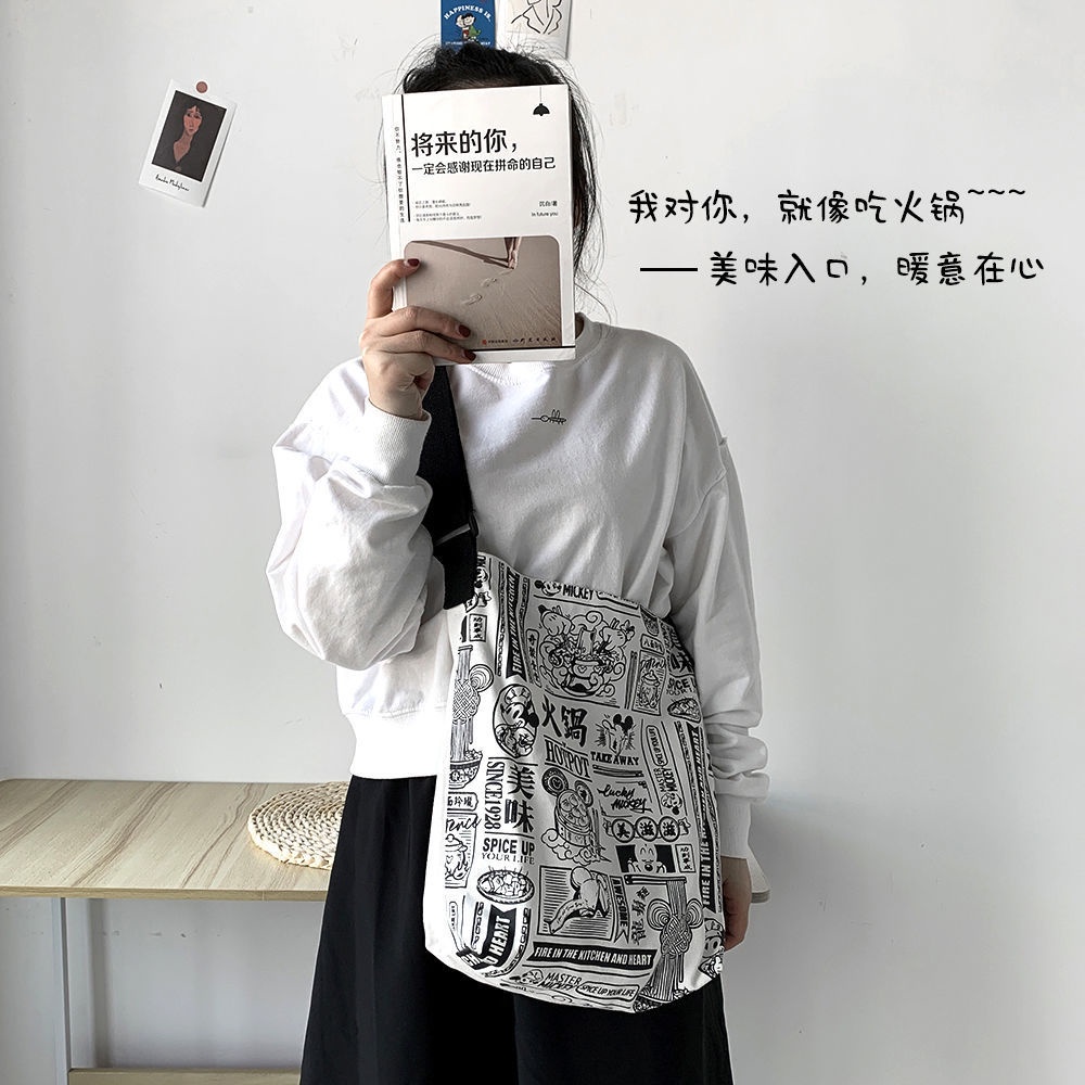 Túi Đeo Vai Bằng Vải Canvas Thiết Kế Mới Đơn Giản Thời Trang