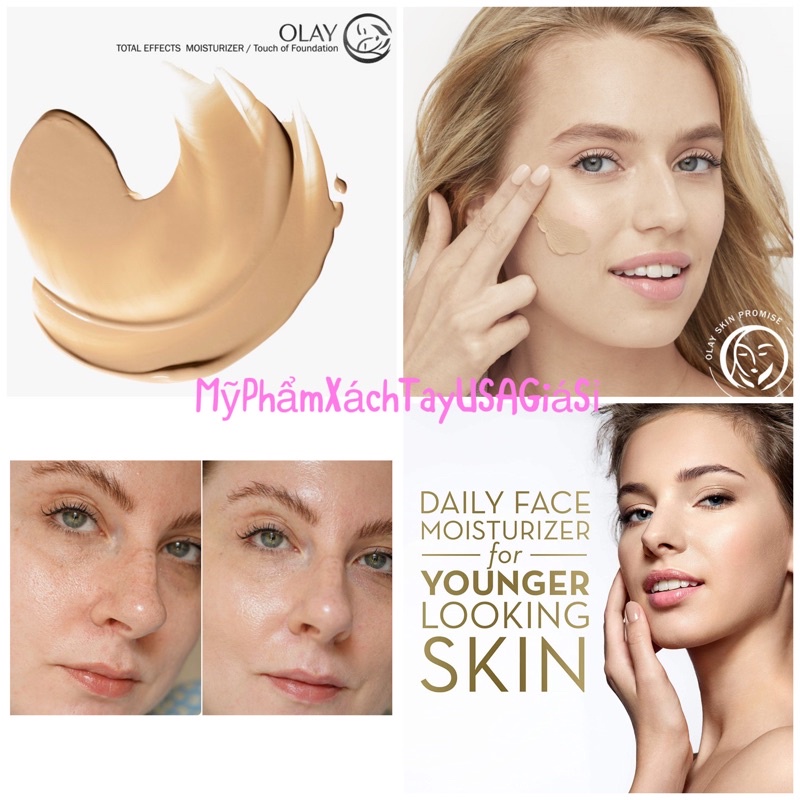 Kem dưỡng da chống lão hóa nâng Tone Olay Total Effects 7 in 1 Moisturizer Plus Touch Of Foundation 50ml Hàng Nhập USA