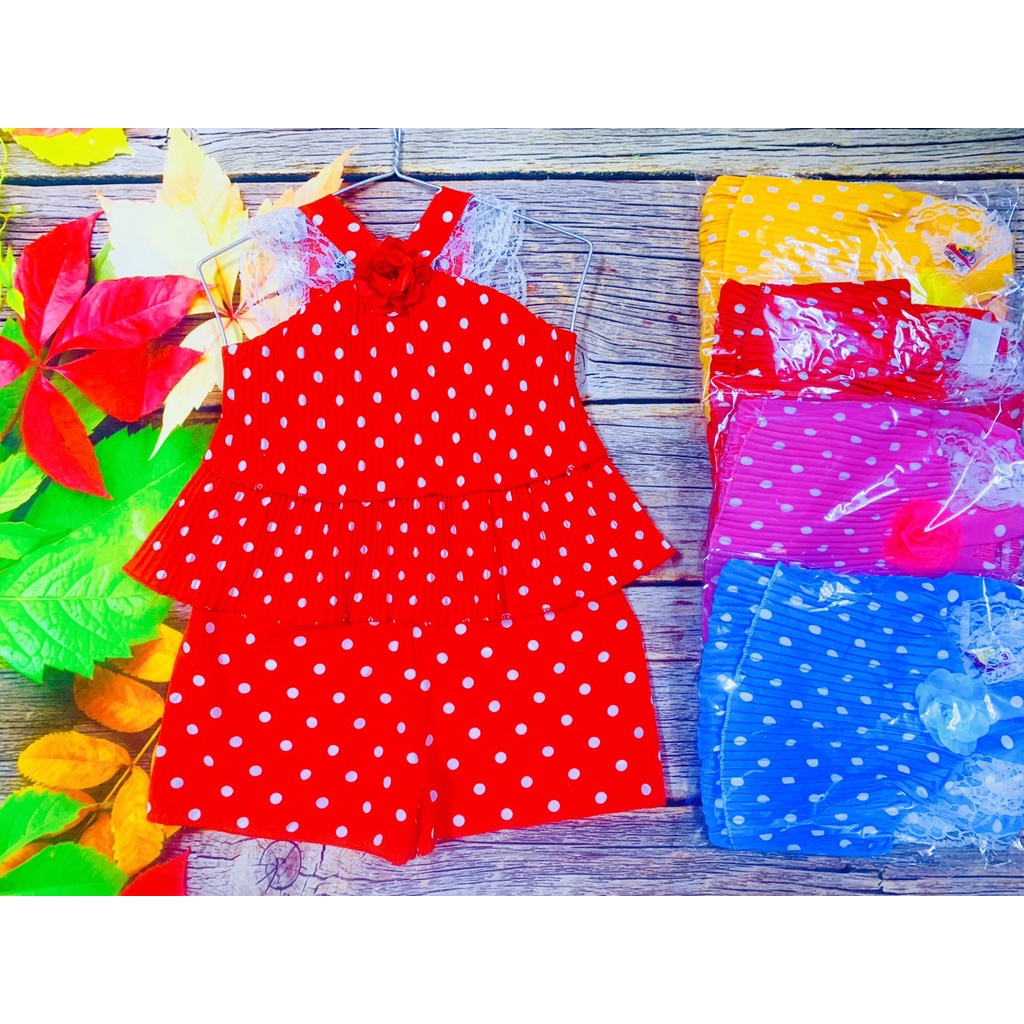 Bộ Lụa  Dây Xếp Li Đính Hoa Bé