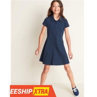 ( 3-5 tuổi) Váy hè ngắn tay cổ polo màu xanh Navy cho bé gái