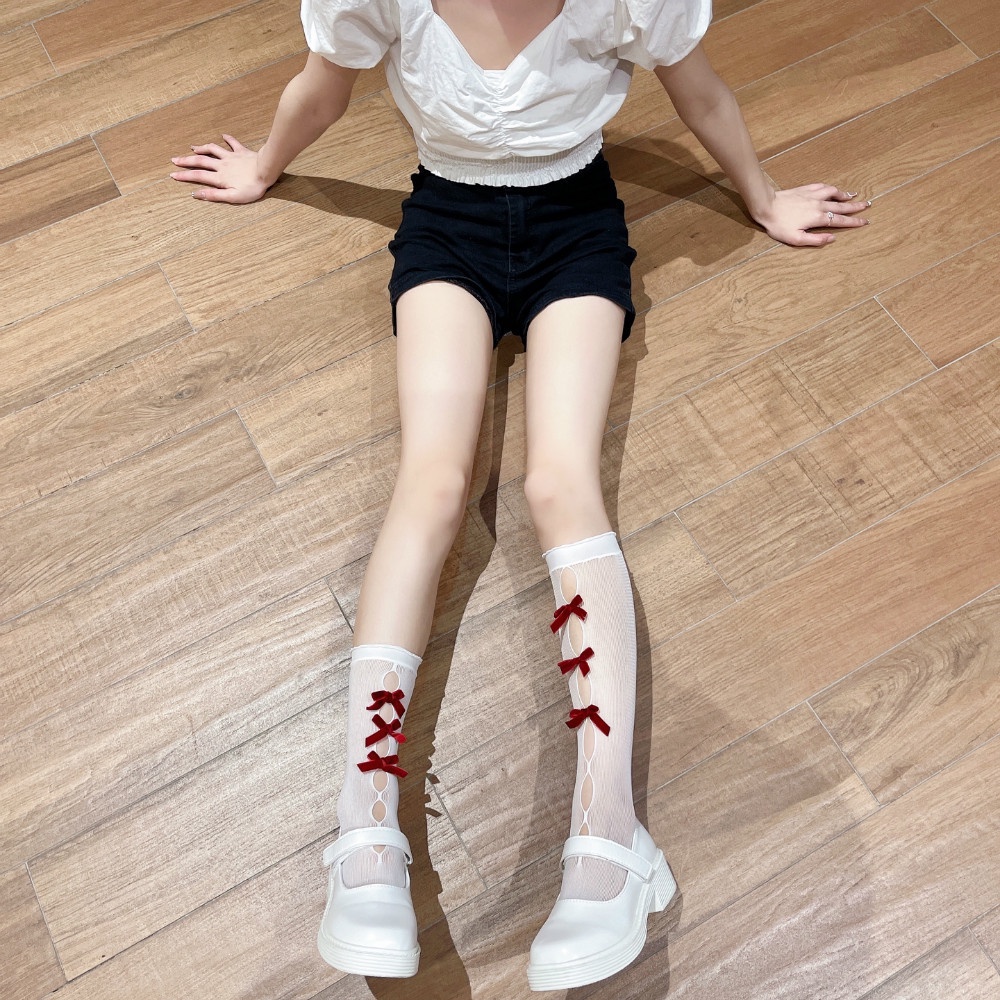 Tất, vớ bắp chân ren lưới đính nơ dọc phong cách lolita, thoáng mát, cá tính, cosplay Gợi Cảm Cho Nữ KHOSITATVO