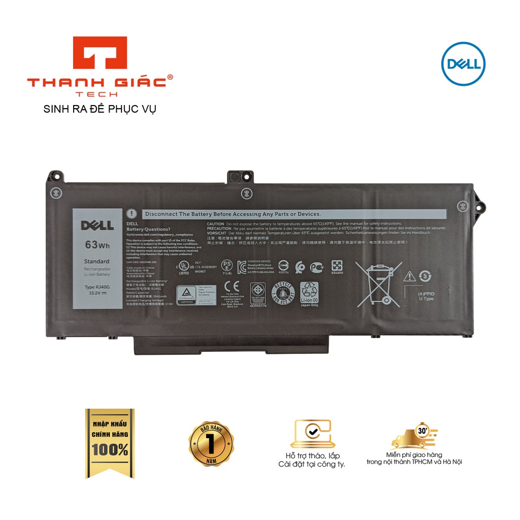 Pin Laptop Dell 63Wh RJ40G Thay Thế Cho Dell Latitude 5420 5520 - Bảo Hành 6 Tháng