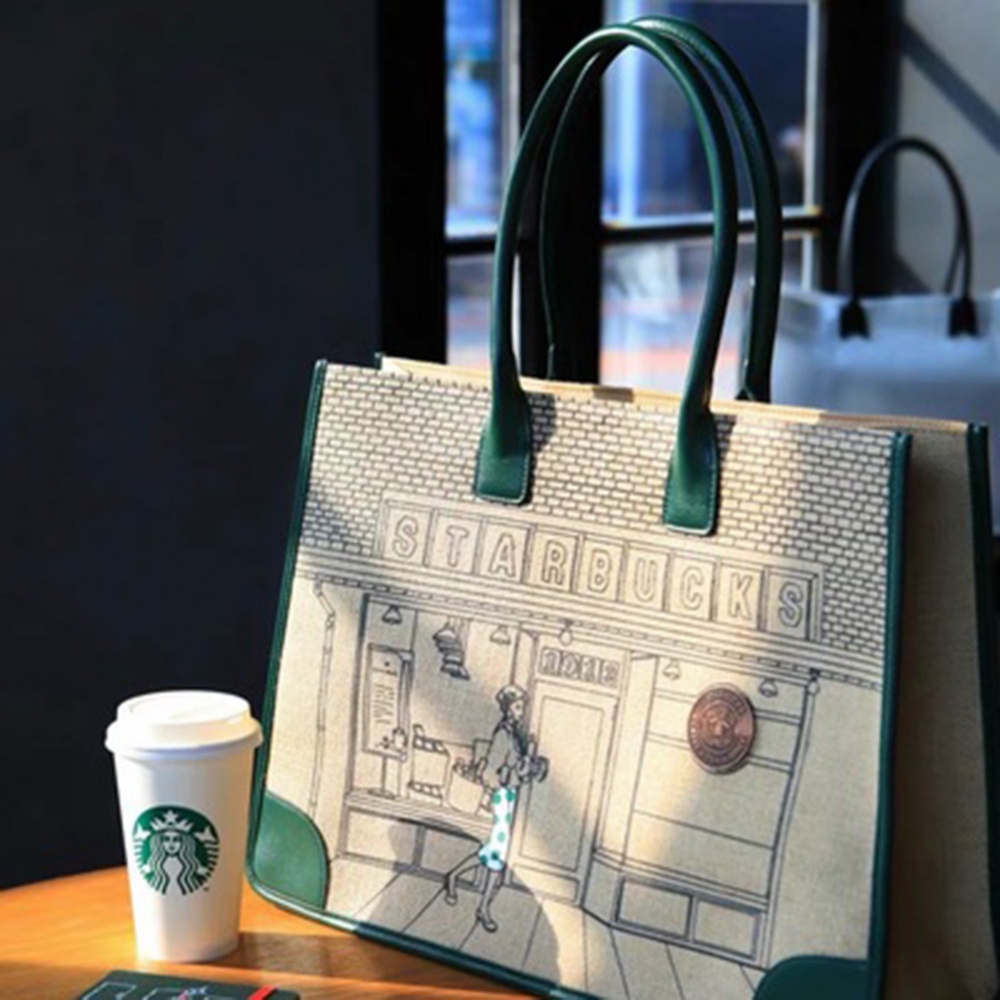 Túi xách tote vải bạt Starbucks 2021 kỷ niệm 50 năm phong cách retro cho nữ