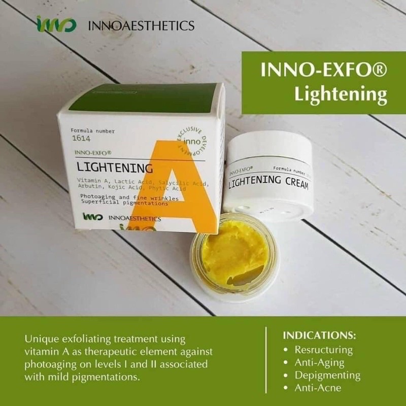 Kem peel Hoạt Chất Vitamin A 5% Innoaesthetics Inno exfo LIGHTENING Tái Tạo Đều Màu Da Giảm Mụn Thâm Mụn