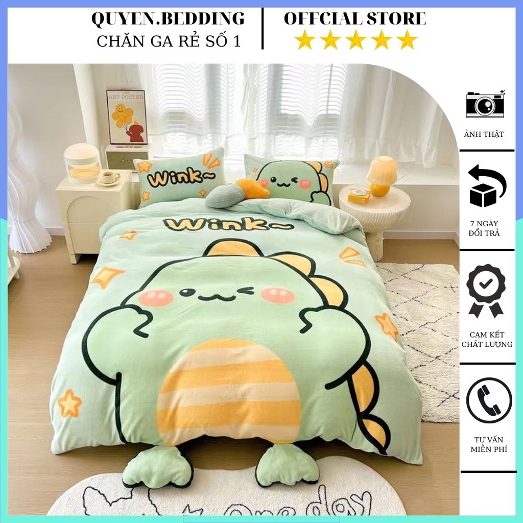 Bộ Chăn Ga Gối Tuyết Nỉ Nhung Sữa 5D Nhập khẩu Cao Cấp drap chăn ga gối nỉ nhung siêu mềm mịn hoa văn ngộ ngĩnh đáng yêu