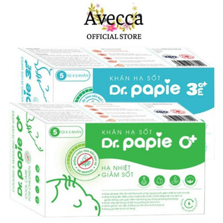 Khăn Thảo Dược Lau Hạ Nhiệt, Giảm Sốt Cho Bé Từ 0m+ Dr.Papie Hộp 5 Cái