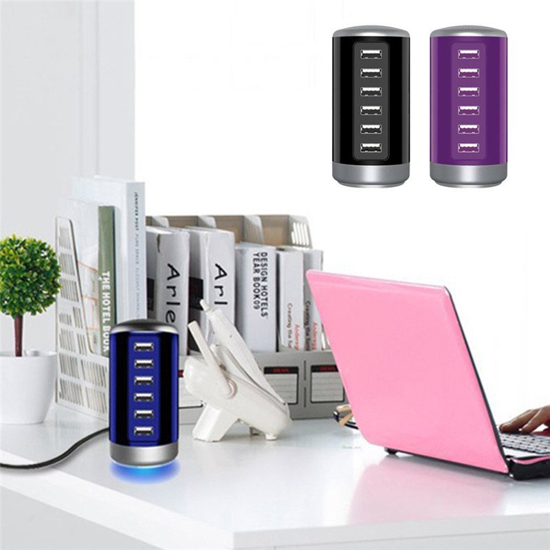 Bộ sạc nhanh 6 cổng USB 30W–Bộ chia cổng sạc để bàn hình trụ / hình hộp–Sạc nhanh nhiều thiết bị cùng lúc–Cổng sạc 6A