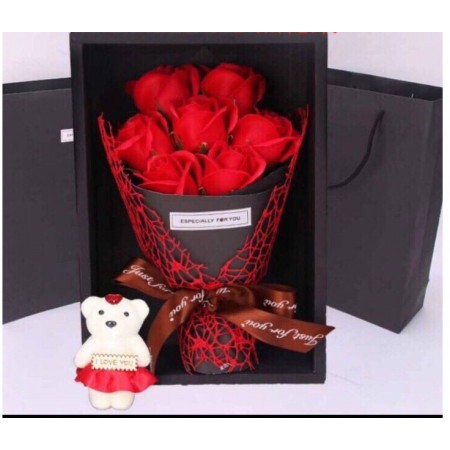 HOA HỒNG SÁP 7 BÔNG CÓ GẤU - QUÀ TẶNG VALENTINE 14/2