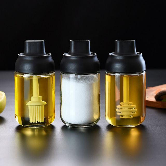 Hũ Đựng Gia Vị Nắp Đen, Hũ Thủy Tinh, Lọ Đựng Gia Vị, Dầu Ăn, Mật Ong Chống Ẩm Mốc,